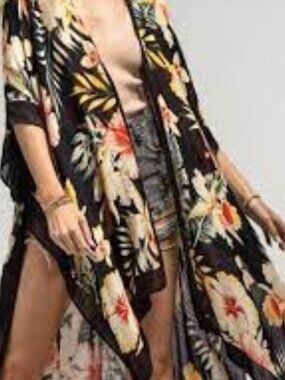 NWOT TROPICAL Cover up Vest Garden FLORAL Breathable Summer Kimono ONE SIZE